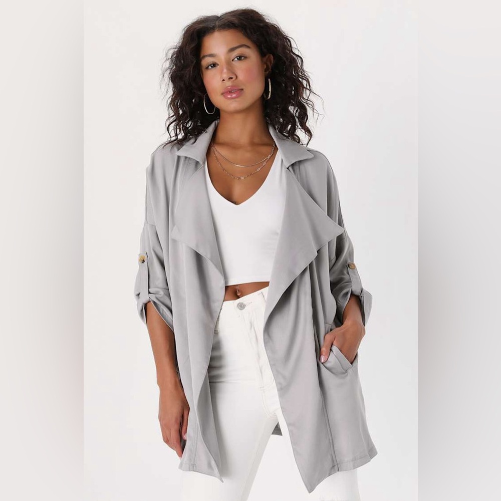 Lulu's Light Grey Oversized Jacket